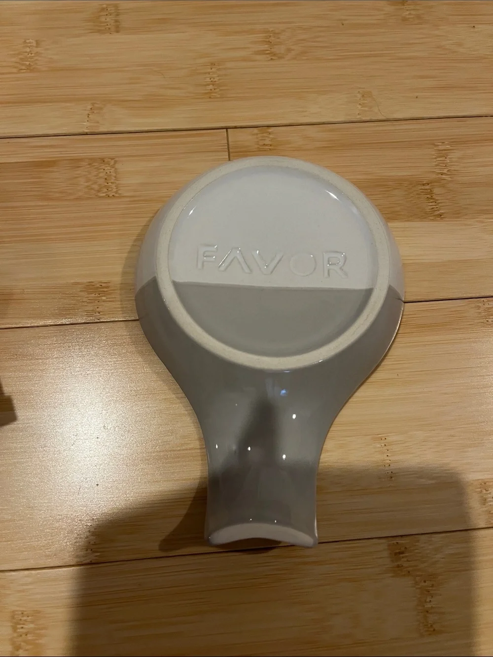 Hand-Dipped Ceramic Spoon Rest - White & Light Gray